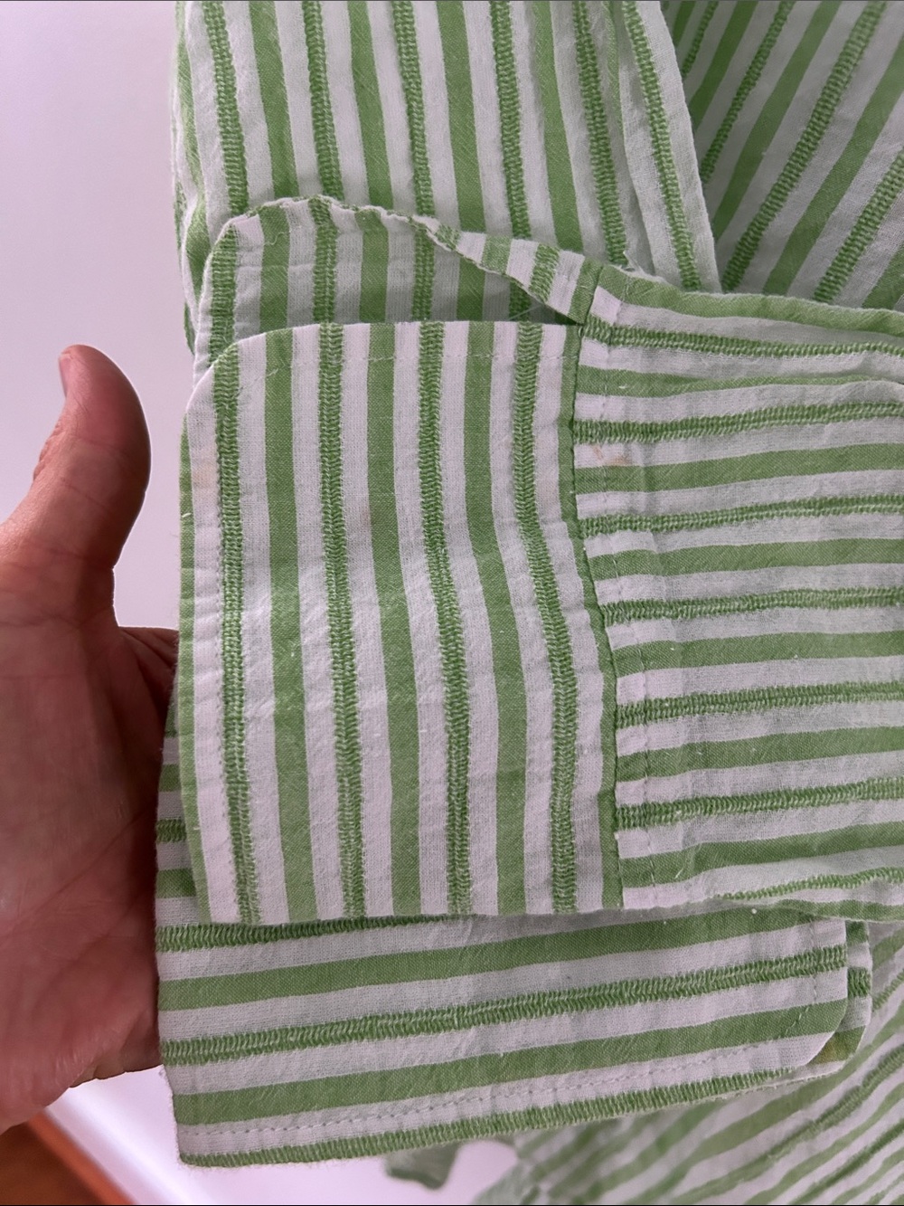 Habitat Cotton Button-Front Tunic Green/White Striped Lagenlook Coastal Small - Picture 12 of 14
